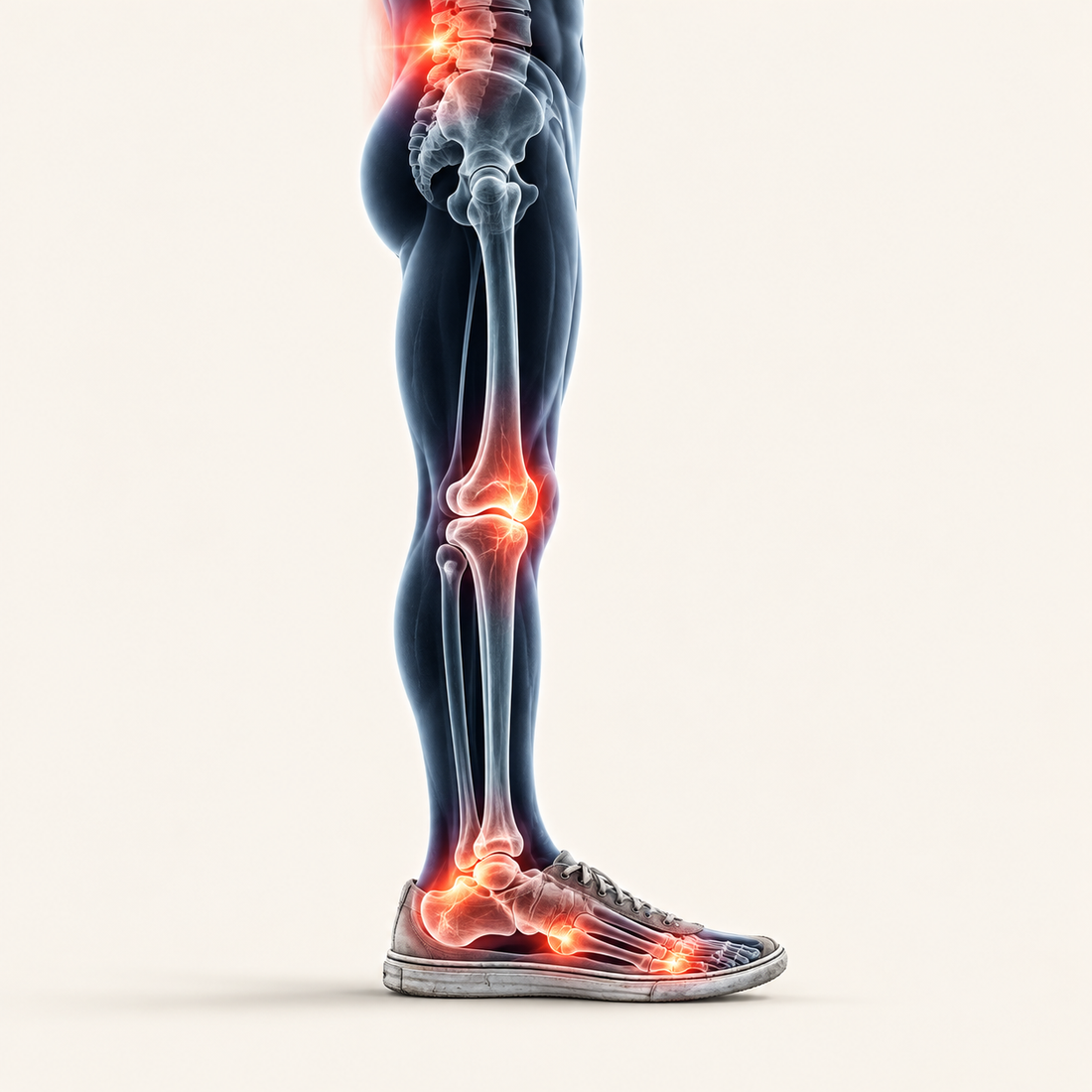 Pain points from flat work shoes: heel, arch, knee and back