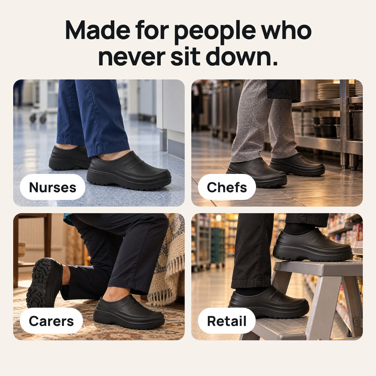 Made for nurses, chefs, carers and retail staff