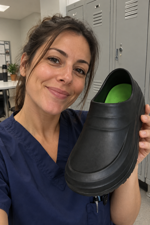 Nurse holding an Alpyn work clog