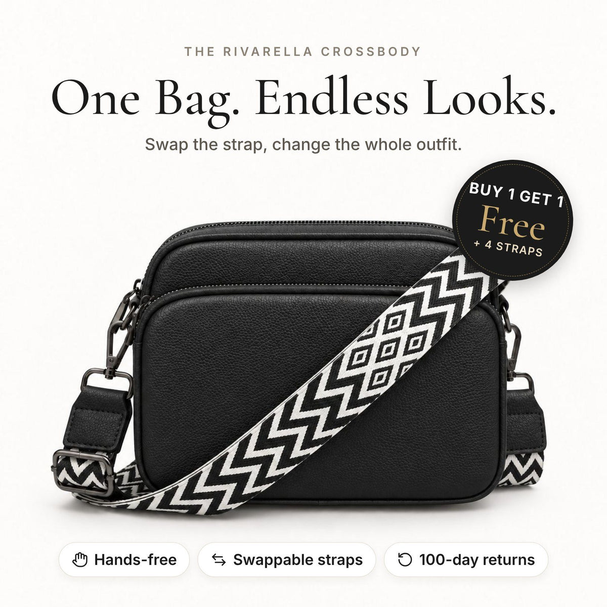 Rivarella Crossbody Bag in Black – front view