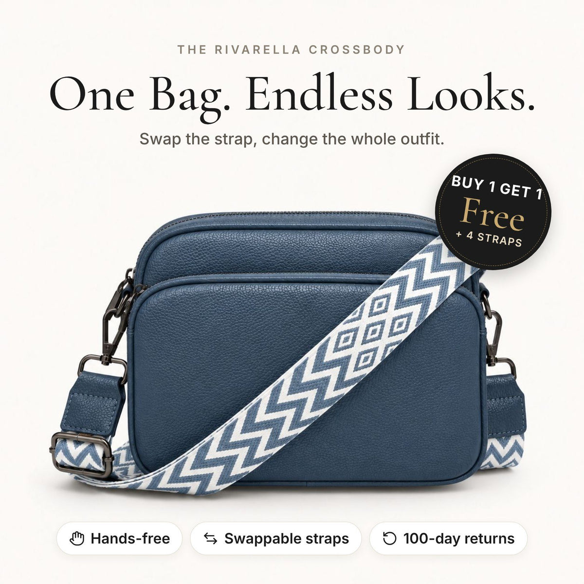 Rivarella Crossbody Bag in Linen Blue – front view